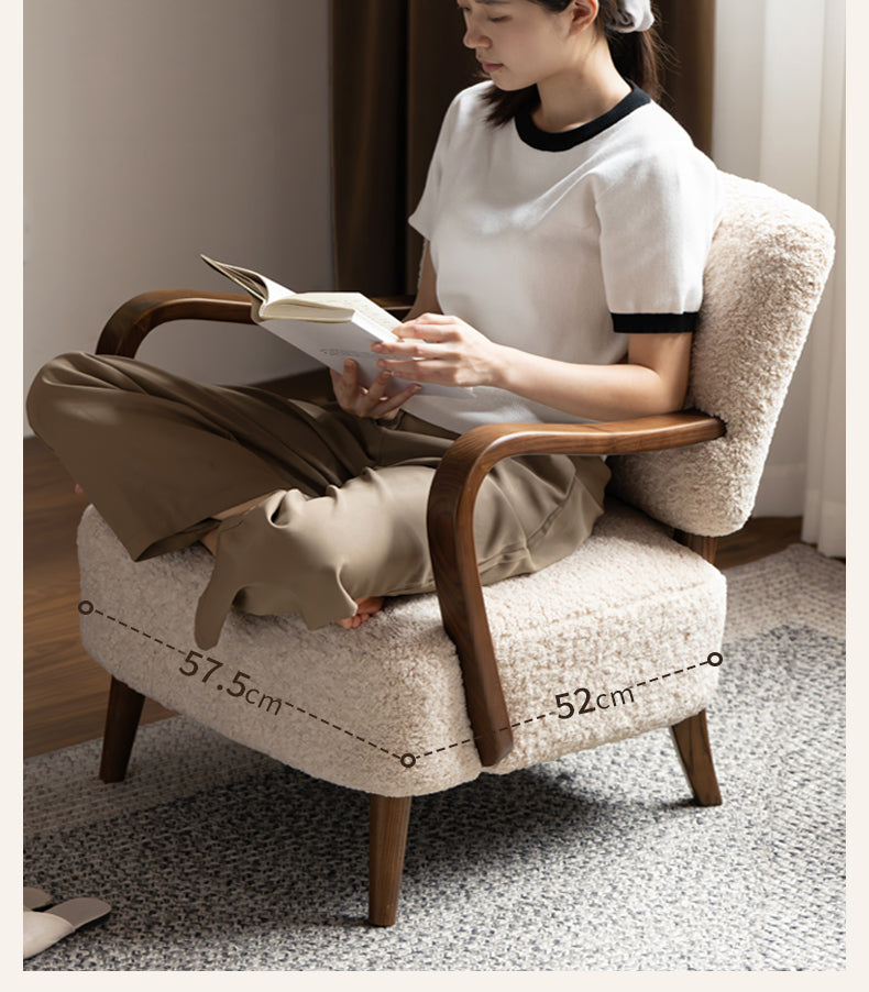 Ash Solid Wood French Retro Teddy Armchair
