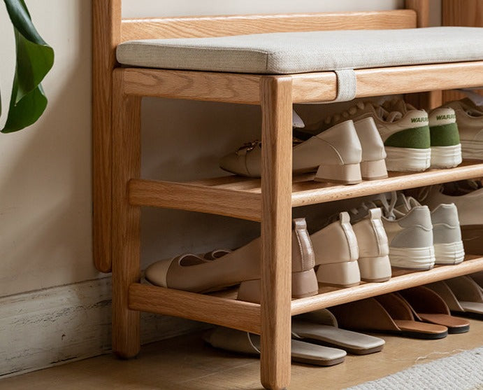 Oak, Beech Solid Wood Shoe Stool Hanger Entrance Partition