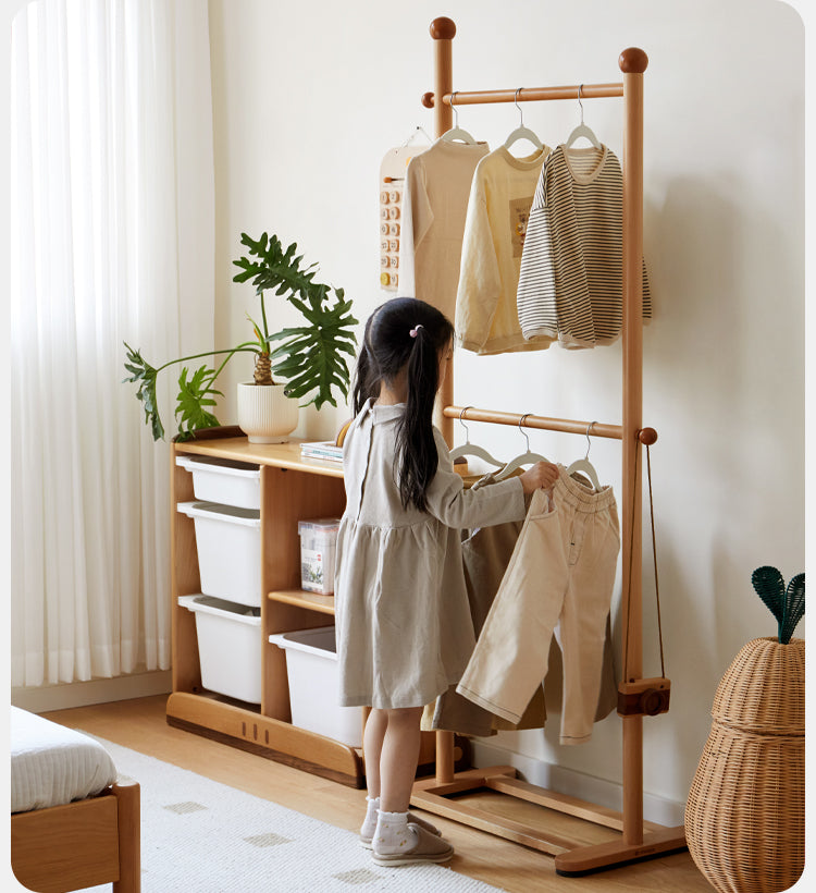 Beech, Oak Solid Wood Coat Rack for Children's Bedroom Clothes Hanger