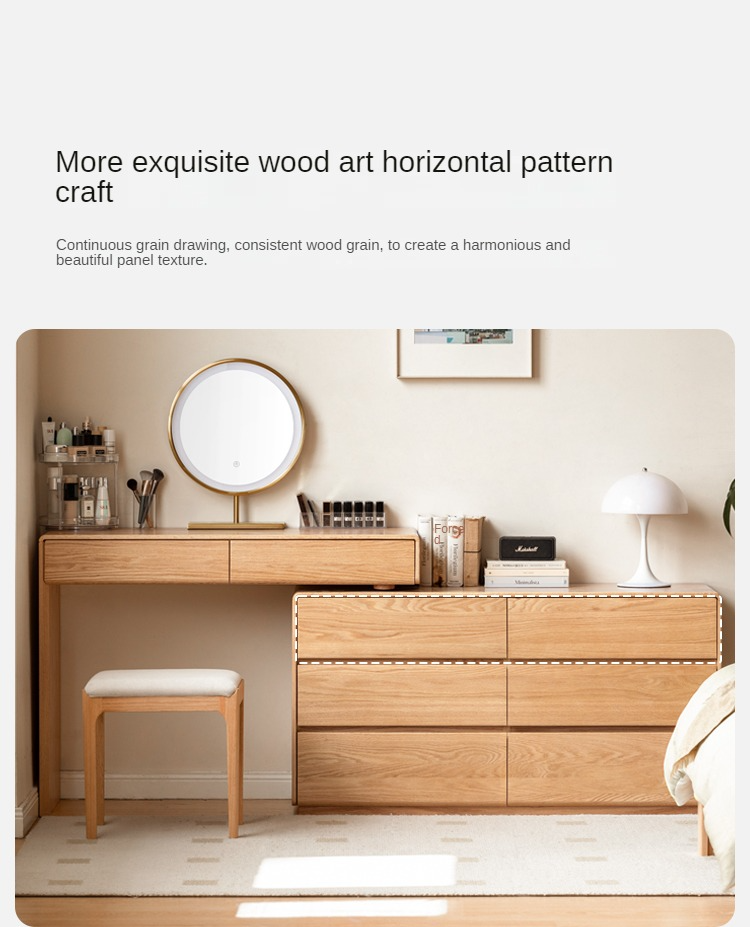 Oak, Ash Solid Wood Retractable Dressing Table Storage Cabinet.