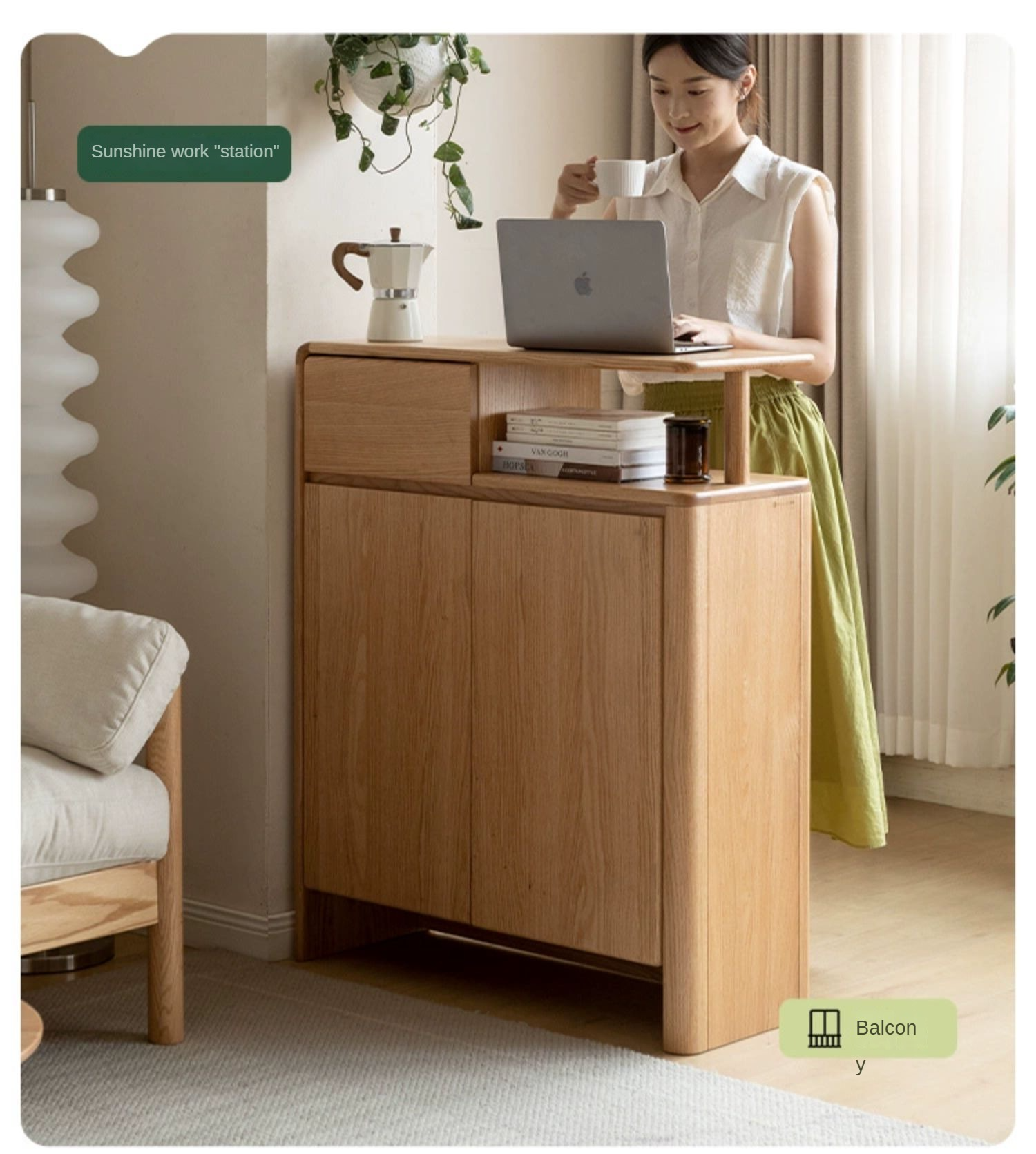 Oak, Solid Rubber Wood Partition Shoe Cabinet