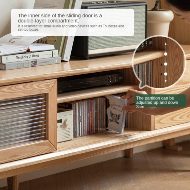 Oak, Ash Solid Wood TV Stand Sliding Door