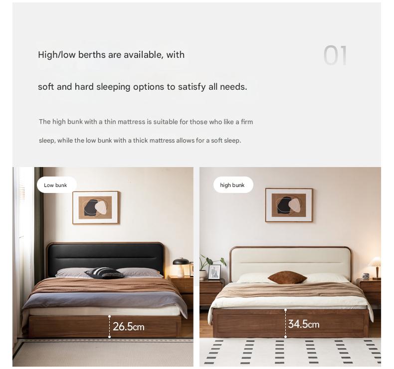Black walnut solid wood storage box bed technology cloth soft back