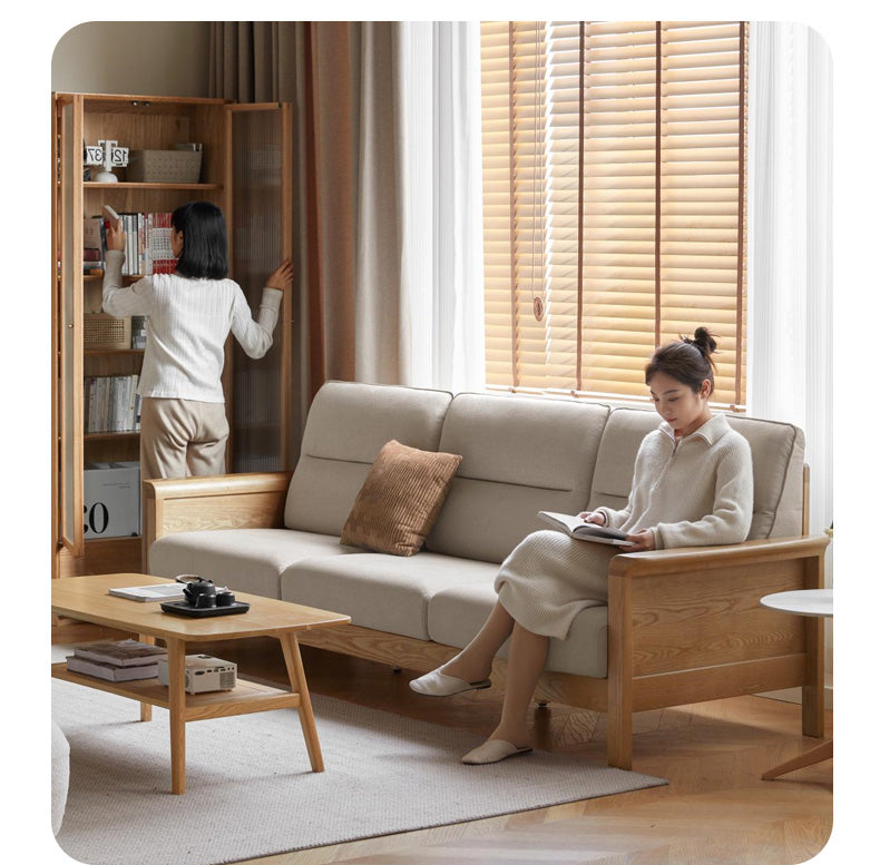 Ash Solid Wood Modern High Back Sofa.