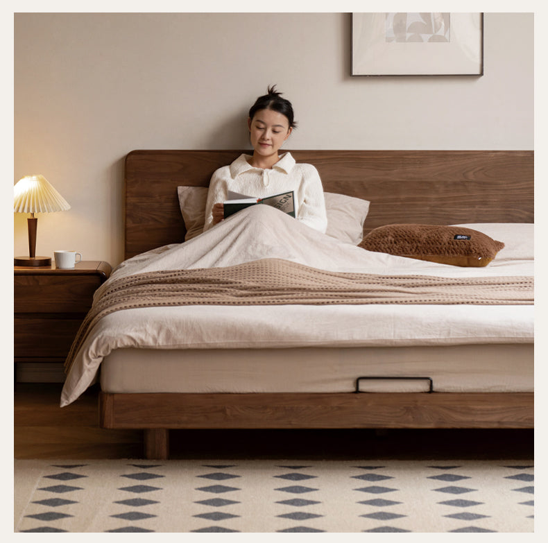 Black Walnut, Oak Solid Wood Floating Bed