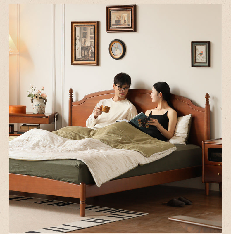 Poplar, Cherry Solid Wood French Retro Large Board Bed