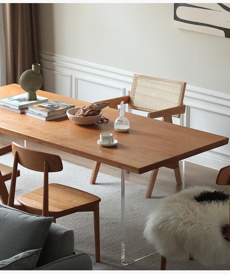 Oak, Cherry Solid Wood Acrylic Suspended Dining Table