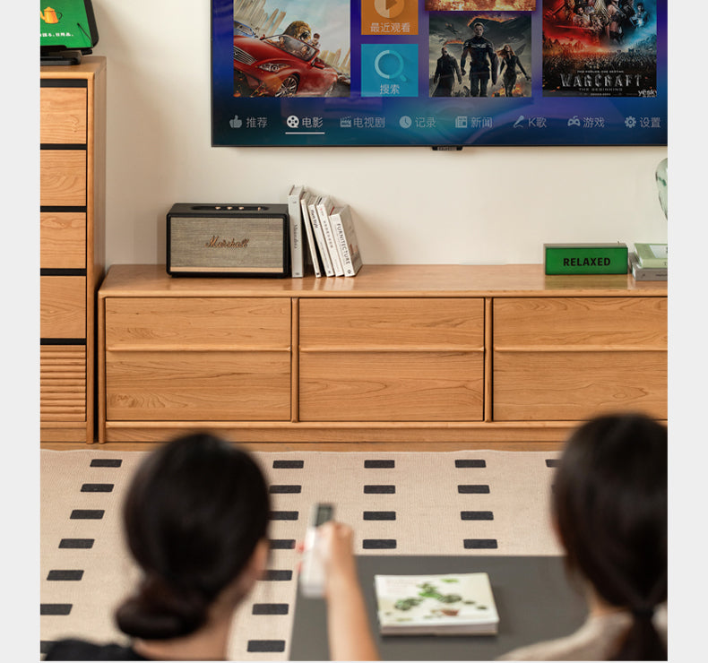 Сherry Solid Wood Modern Floor Storage Locker TV Cabinet.