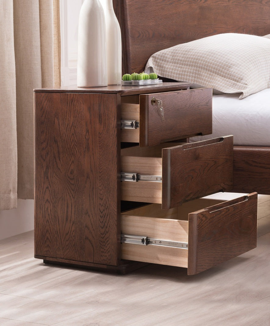 Oak Solid Wood Nightstand with Lock.