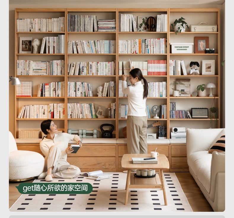 Oak, Ash Solid Wood Wall-To-Wall With Seat Combined Bookshelf