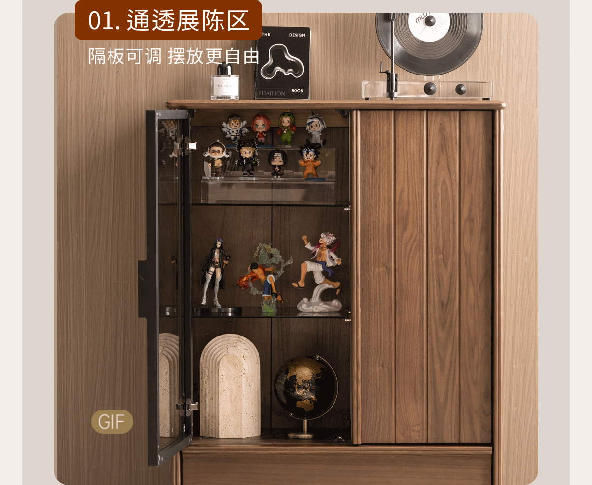 Black Walnut Solid Wood, Solid Longan Hardwood Wine Bar Cabinet with LED Lighting and Glass Door