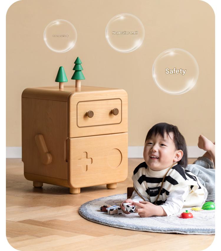 Oak Solid Wood Children's Cartoon Robot Nightstand