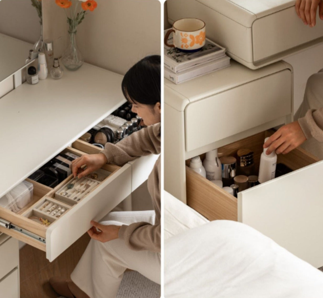 Solid Rubberwood Milky Telescopic Vanity Table.