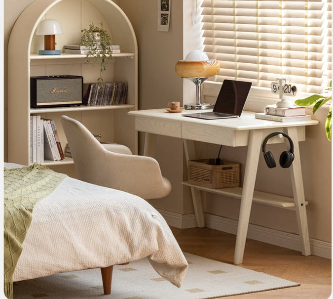 Oak, Solid Rubberwood Cream Wind Office Desk