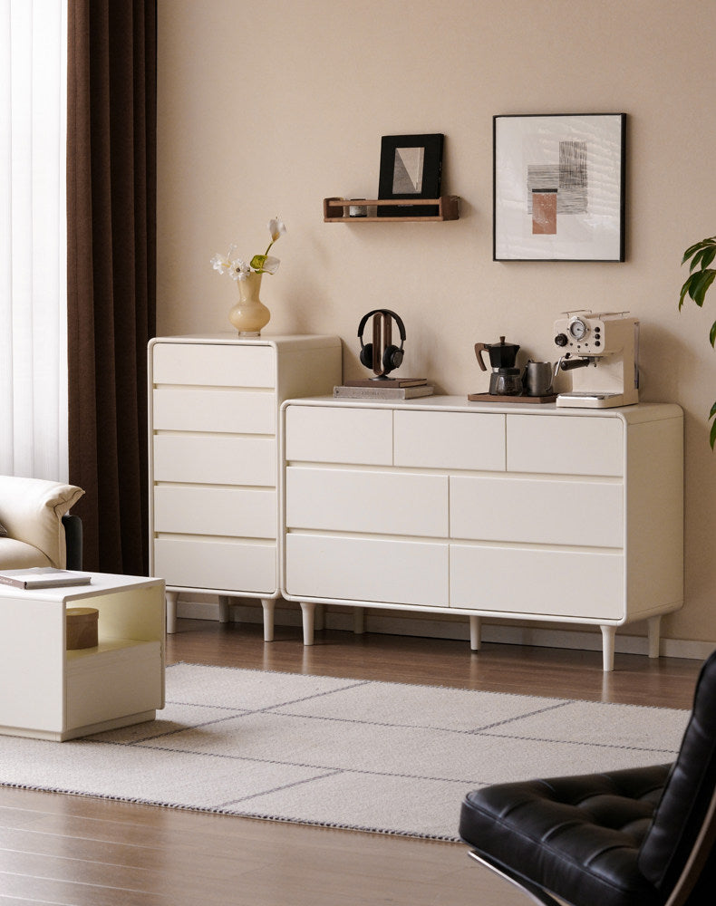 Tulipwood Solid Wood, Solid Rubberwood Milky Cream Style Chest of Drawers