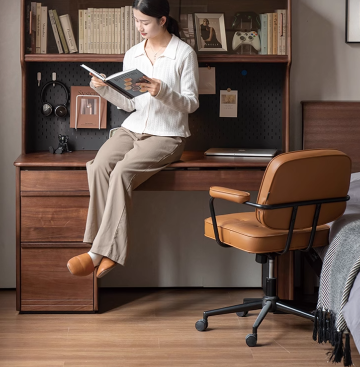 Black Walnut Solid Wood Combination Desk With Shelf