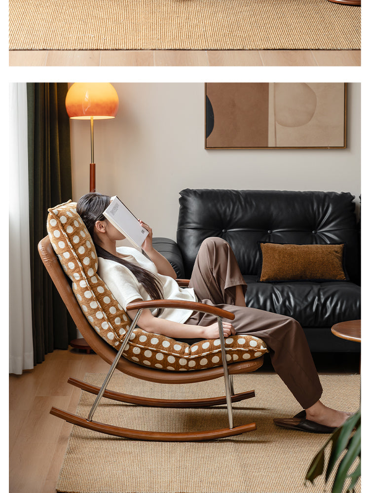 Fabric medieval style rocking chair.