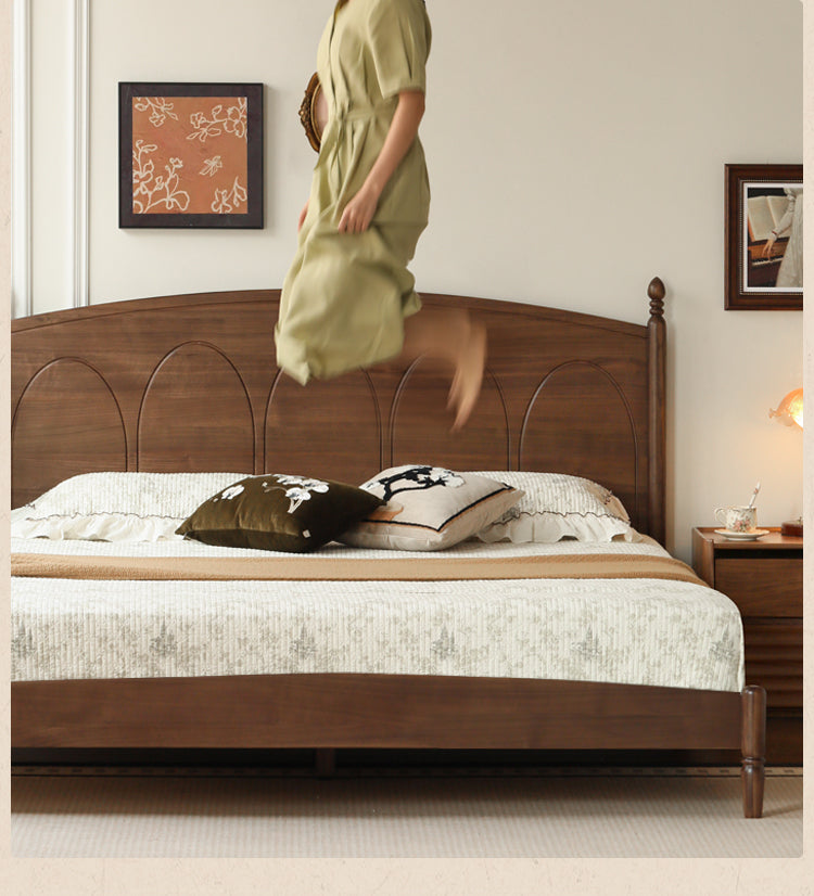 Black Walnut, Poplar Solid Wood Big Bed Retro French