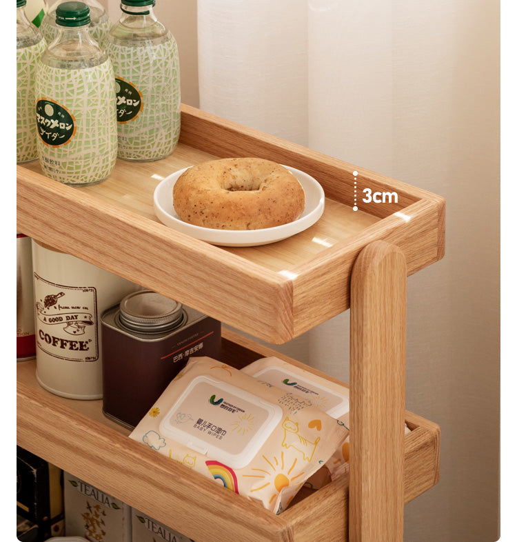 Oak Solid Wood Mobile Storage Rack Cart Ultra Narrow