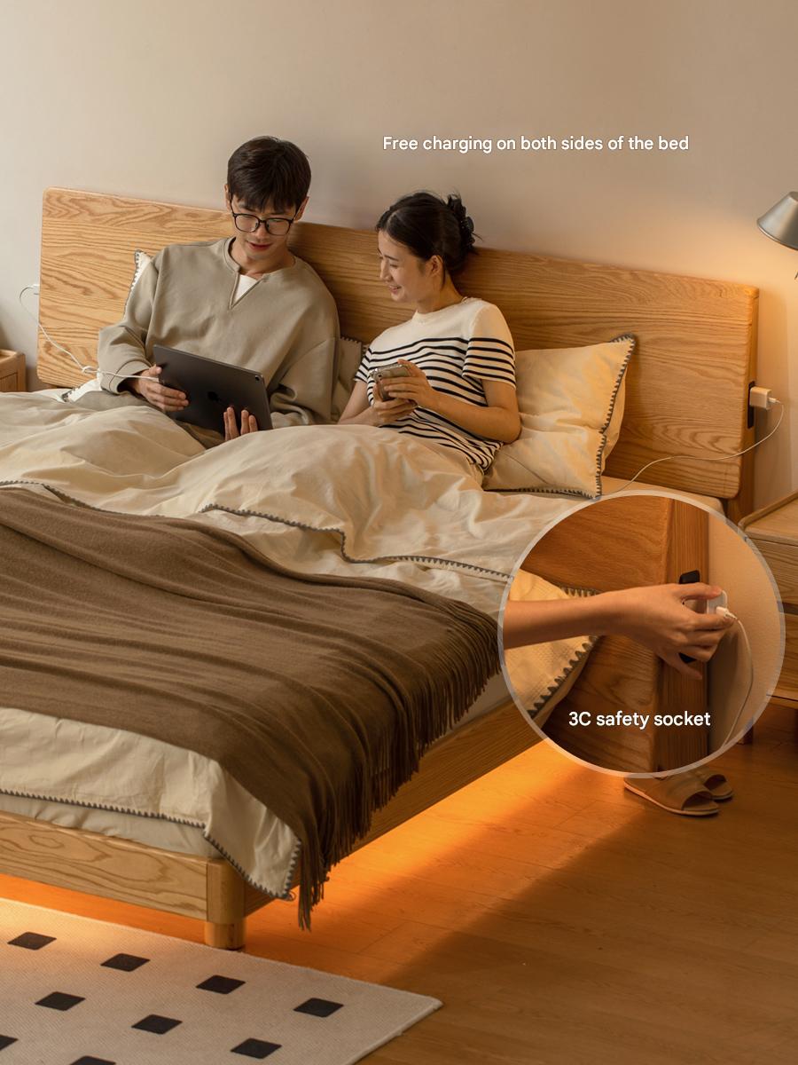 Oak Solid Wood Modern Suspension Bed