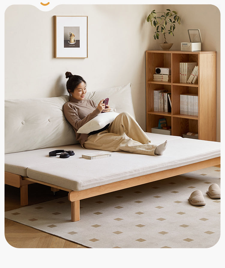 Beech Solid Wood European Folding Dual-use Double Sofa Bed.