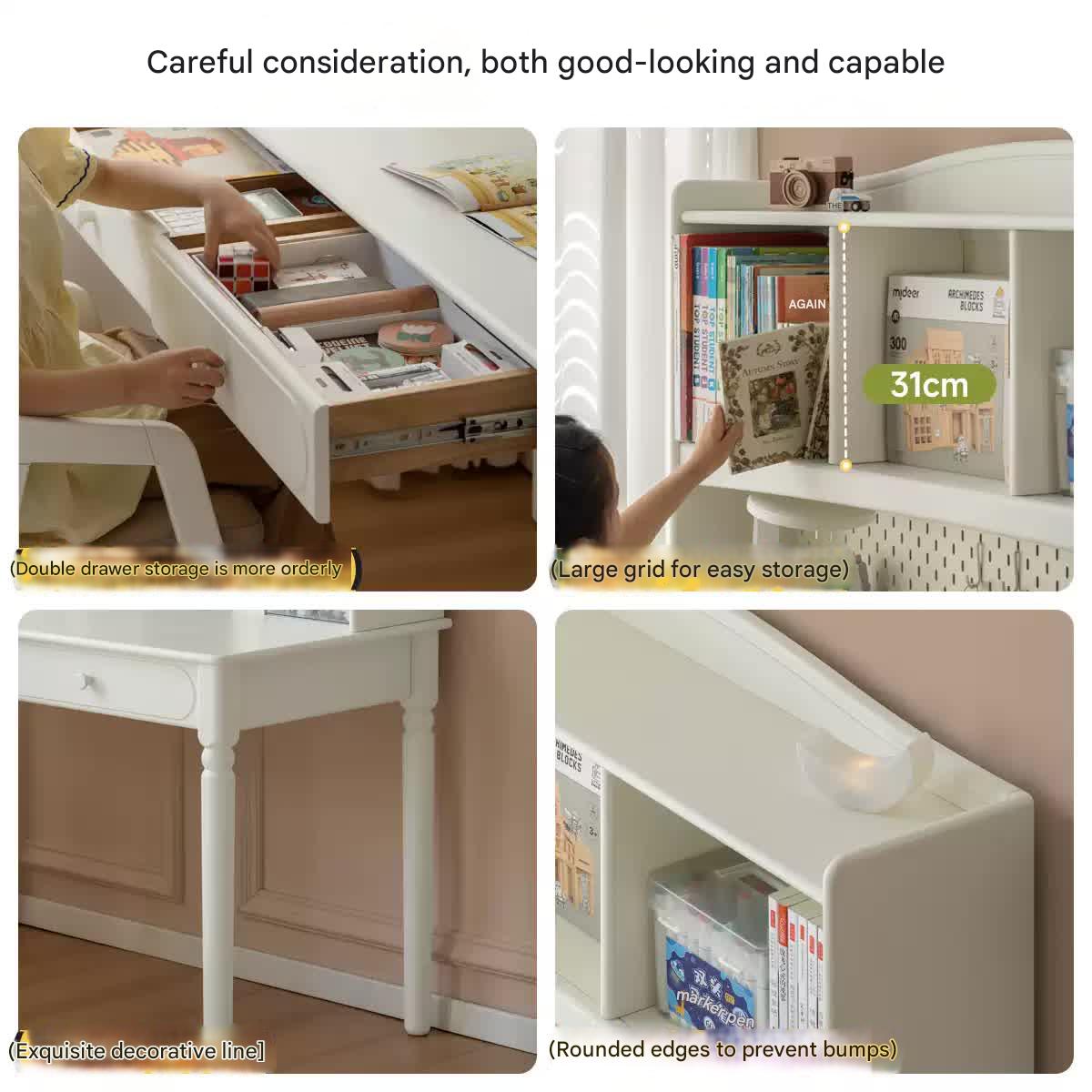 Solid Rubberwood Cream Style Children's Desk.
