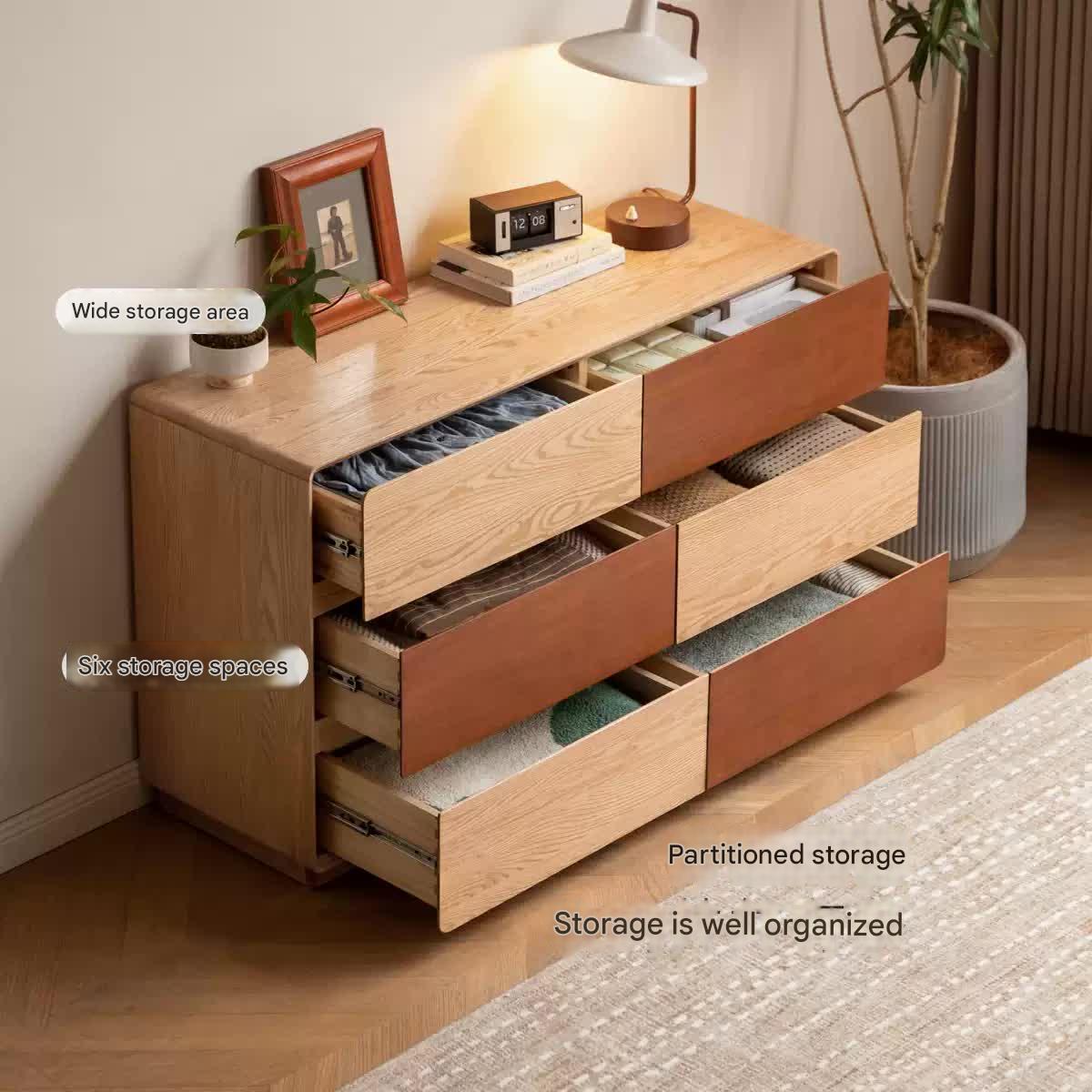 Oak Solid Wood Modern Drawer Cabinet.