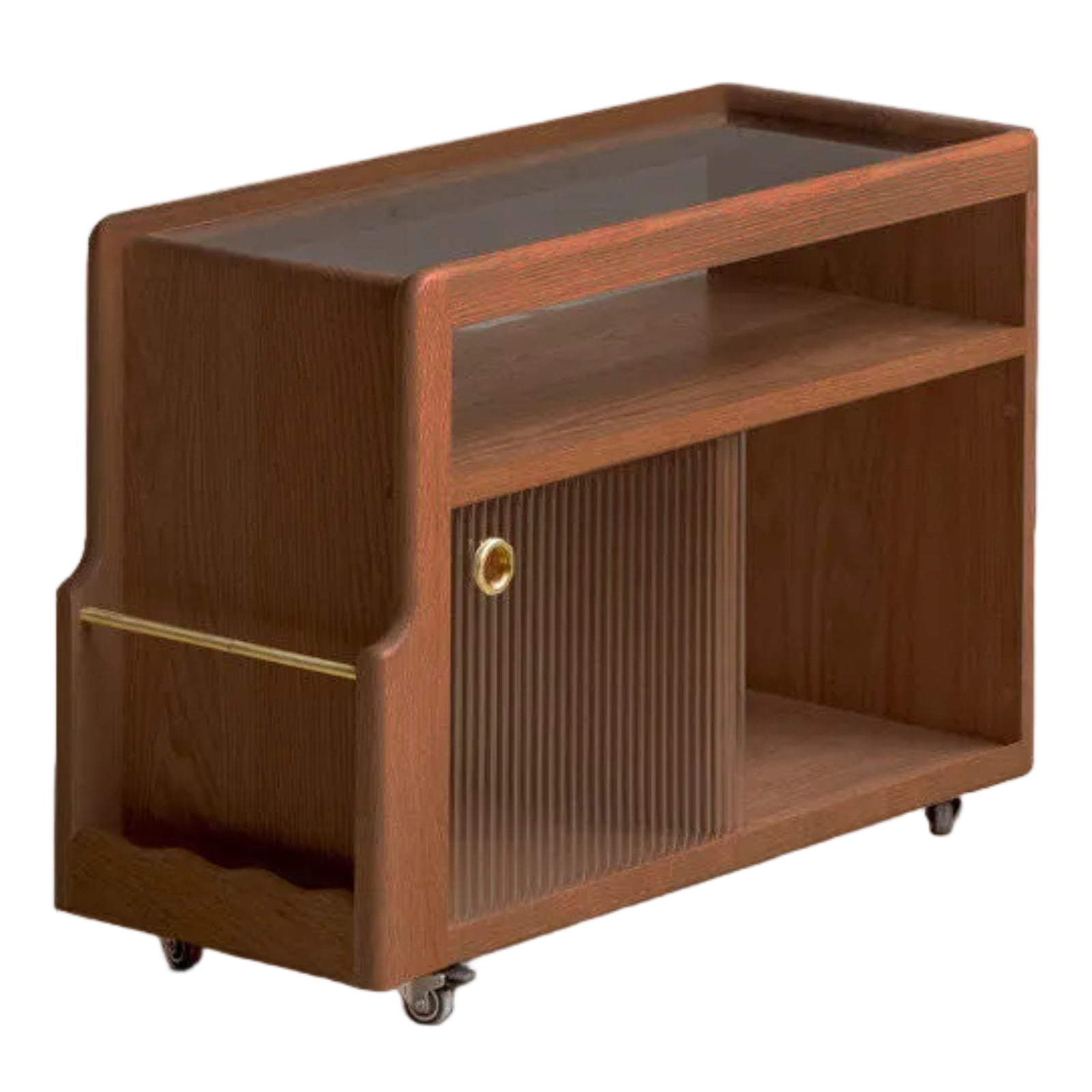 Oak, Beech, Poplar, Black Walnut Solid Wood Mobile Glass Side Table