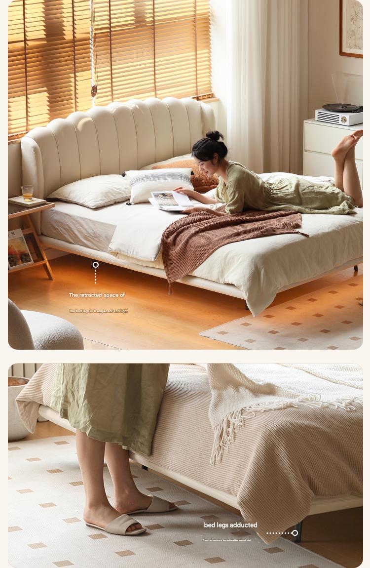 First Layer Cowhide Art Cream Suspended Bed