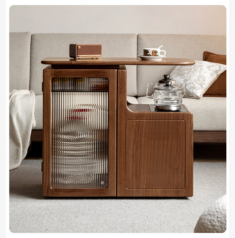 Black Walnut, Oak Solid Wood Movable Multifunctional Tea Cabinet Kettle Integrated