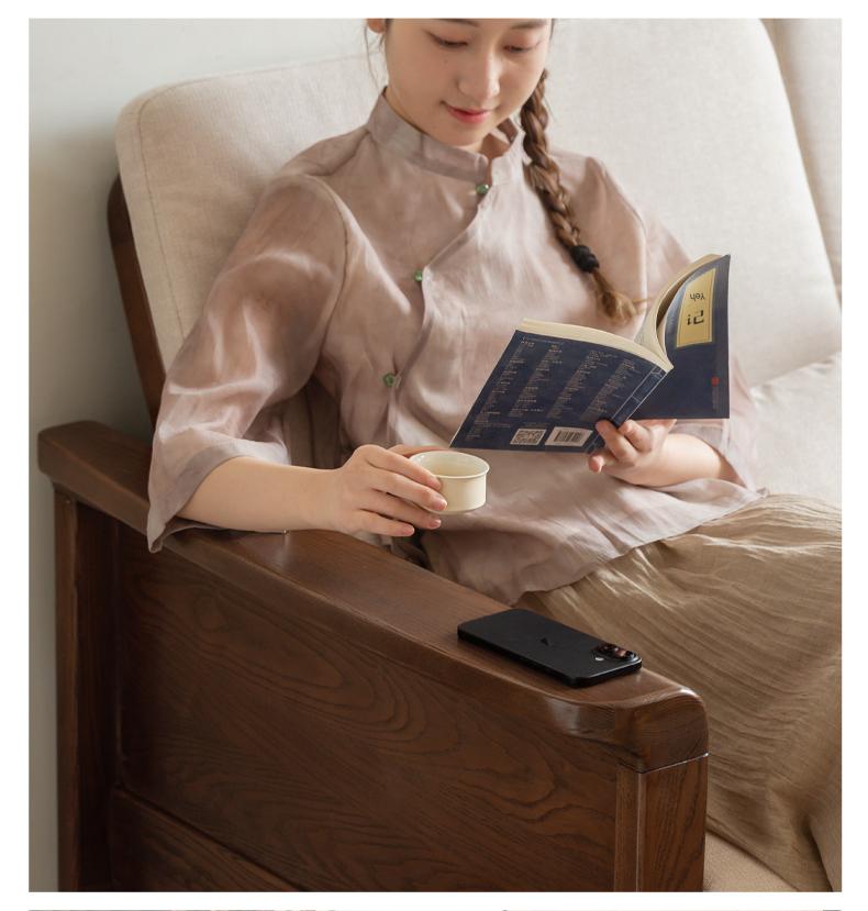 Ash Walnut Colored Straight Fabric Sofa.