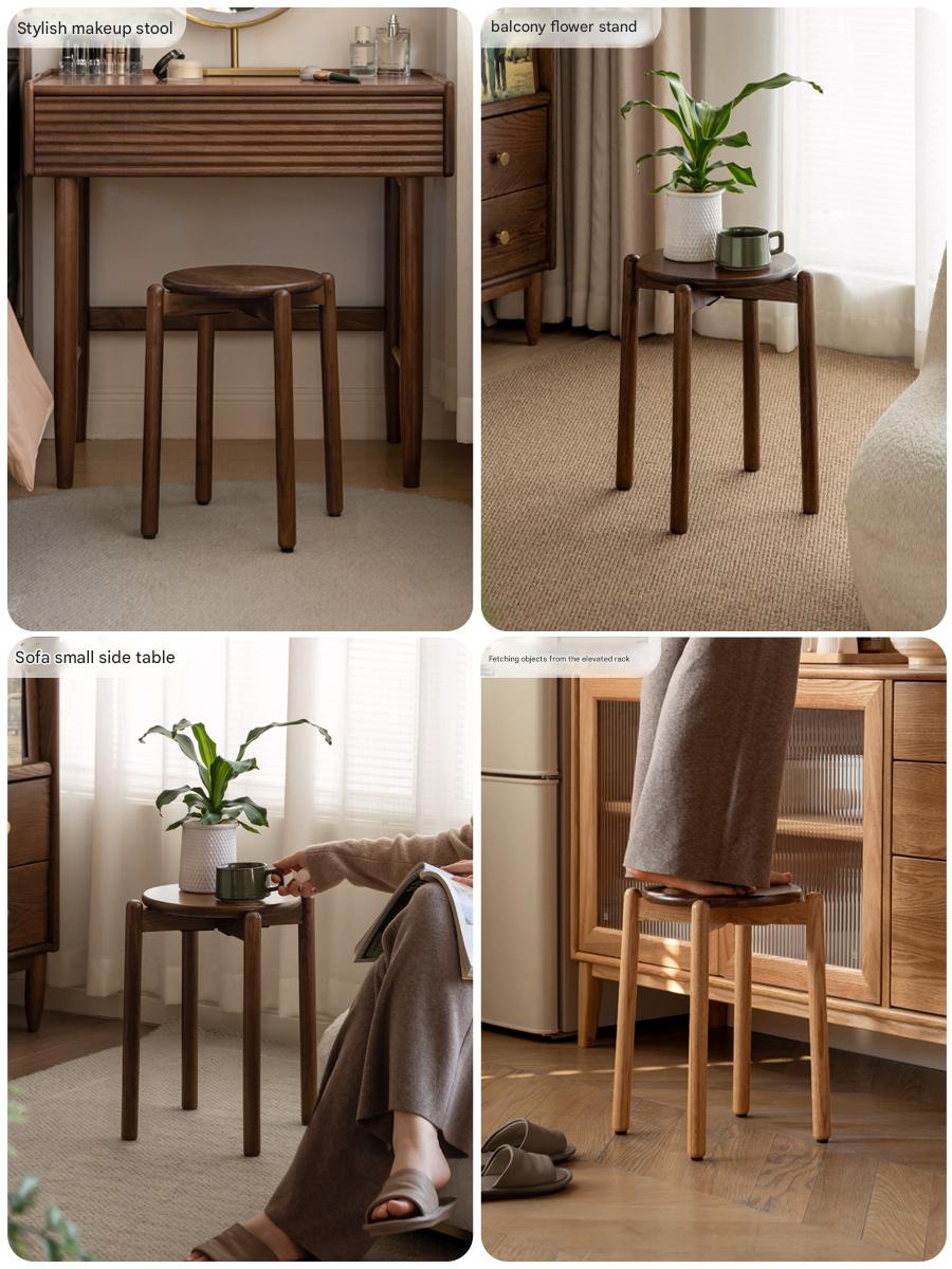 Black Walnut, White Ash, Oak, Cherry, Sandalwood Solid Wood, Solid RubberWood Stackable Small Stool