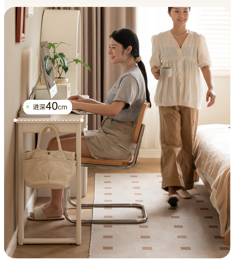 Rubber Wood, Poplar Solid Wood Cream Style Single-Leg Desk