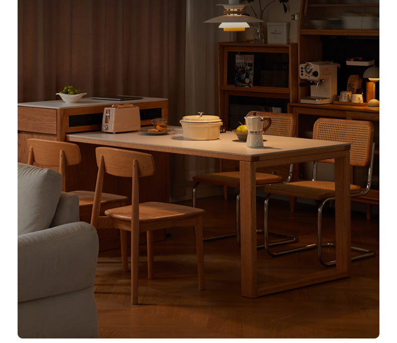 Oak Solid Wood Telescopic Island Rock Plate Dining Table