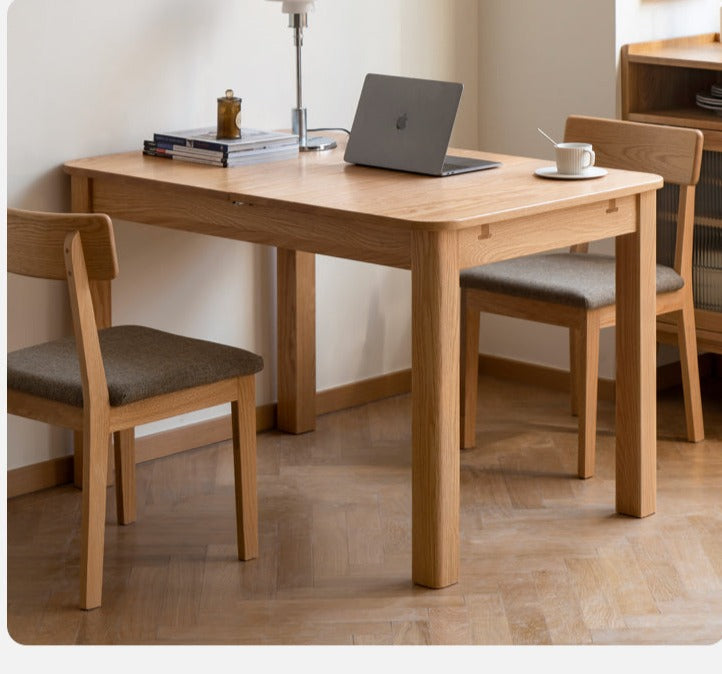 Oak Solid Wood Telescopic Folding Dining Table