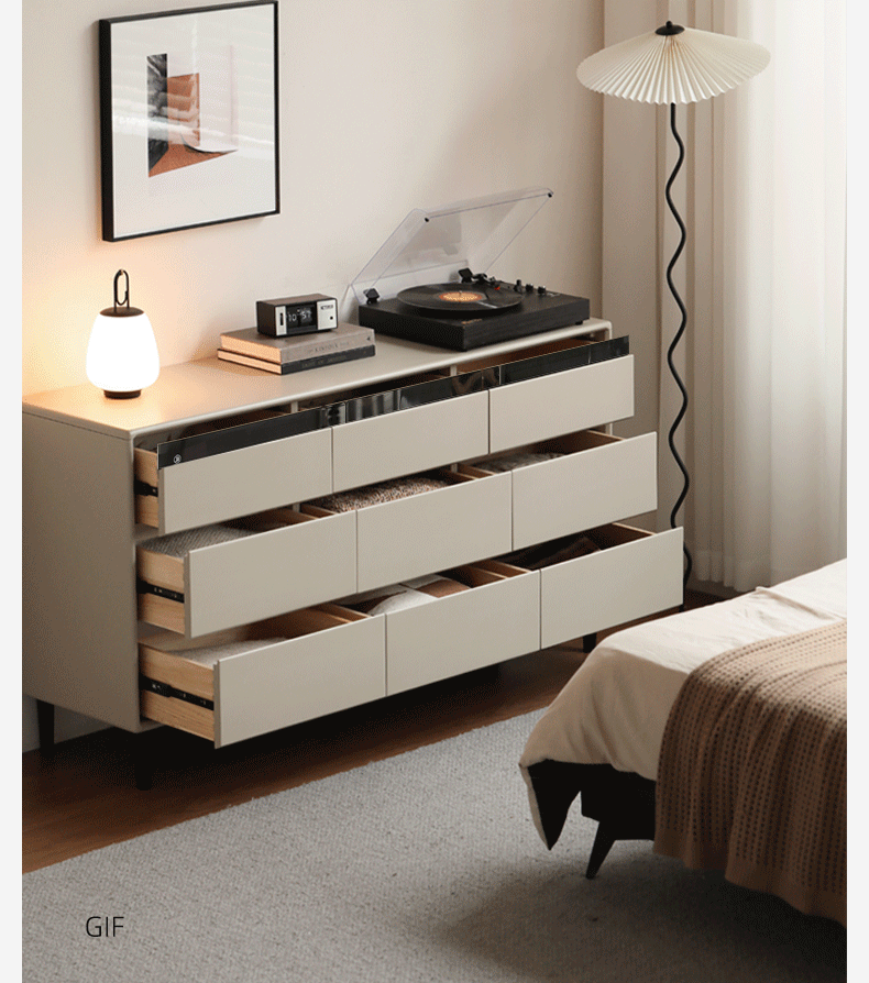 Poplar, Solid Rubberwood Light Luxury Gray Chest of Drawers.