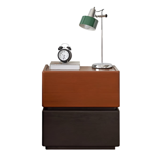 Ash, Poplar Solid Wood Modern Two-Tone Nightstand with 2 Drawers