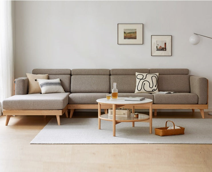 Oak, Ash Solid Wood Modern Fabric Sofa.