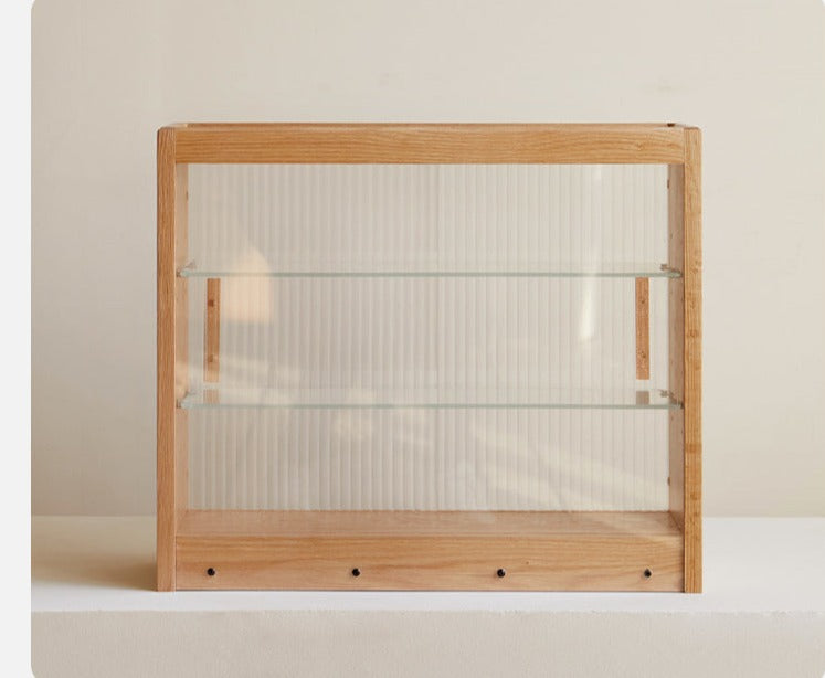 Oak, Cherry Solid Wood Desktop Locker Storage Cabinet Glass Sliding Door