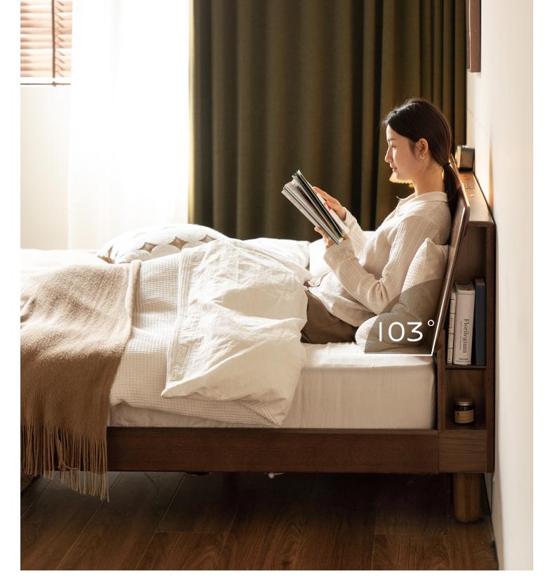 Oak solid wood bed with light, storage space