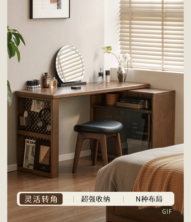 Black Walnut Solid Wood Italian Light Luxury Corner Office Desk