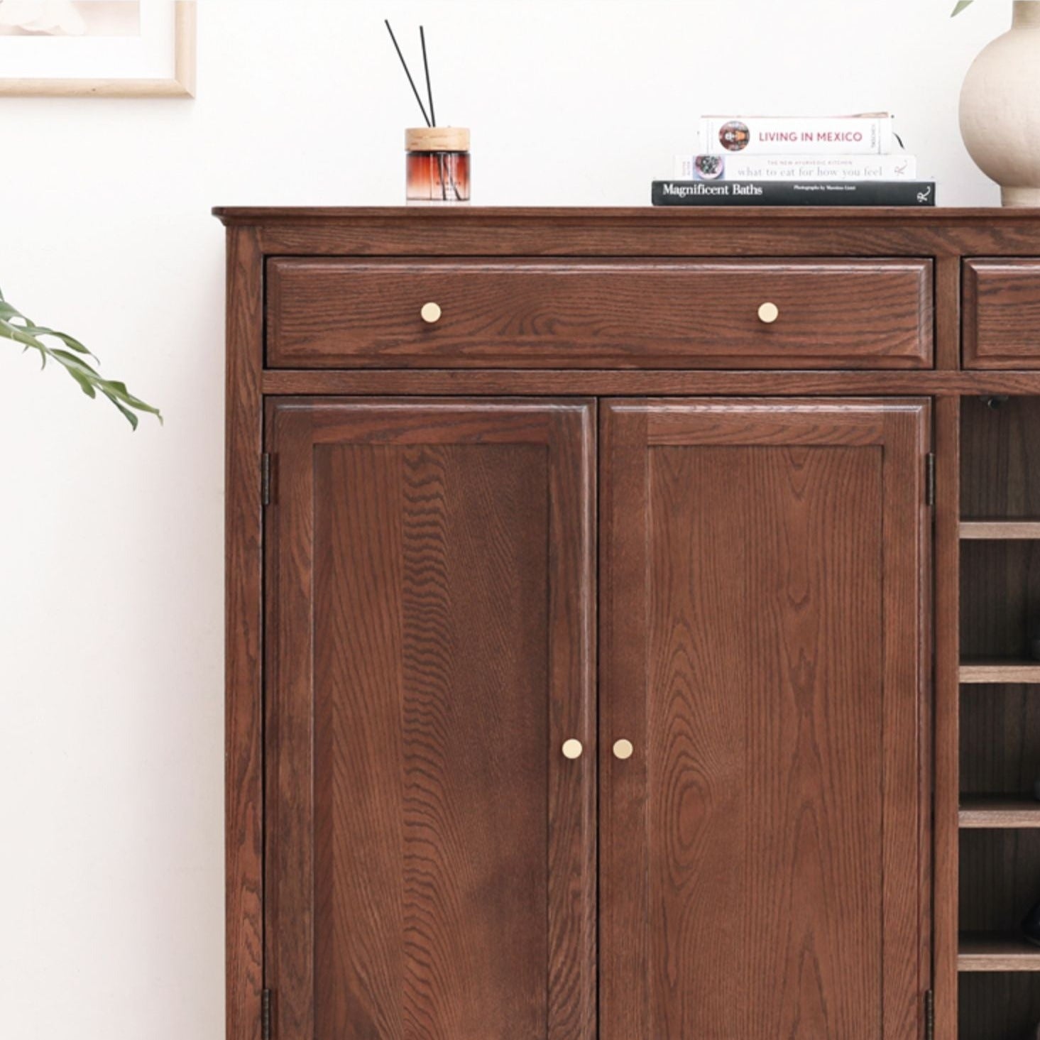 Oak Solid Wood American Style Shoe Cabinet