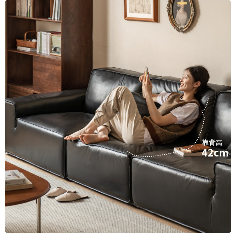 Top-grain Cowhide Leather Black Sofa.