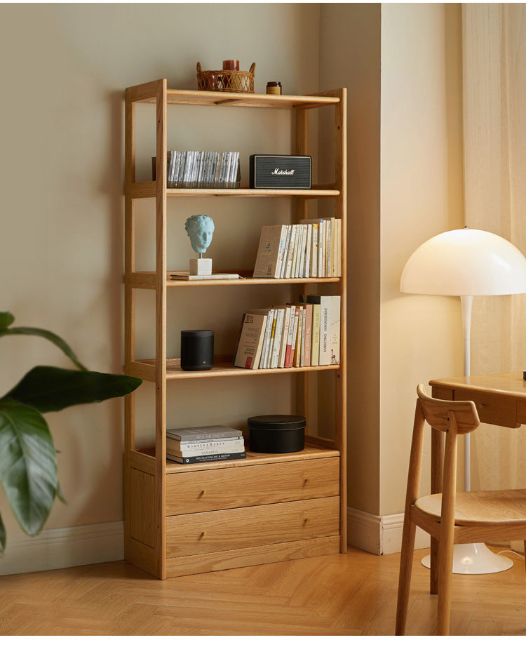 Oak Solid Wood Bookshelf Study Display Floor Combination Shelf