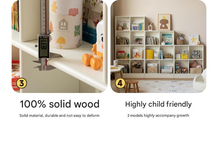 Rubber Solid Wood Cream Style Children's Free Сombination Bookshelf