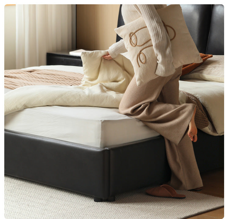 First Layer Of Yellow Cowhide Black Bed