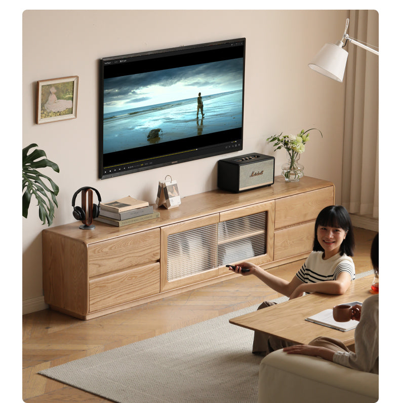 Ash Solid Wood High Floor Storage TV Cabinet.