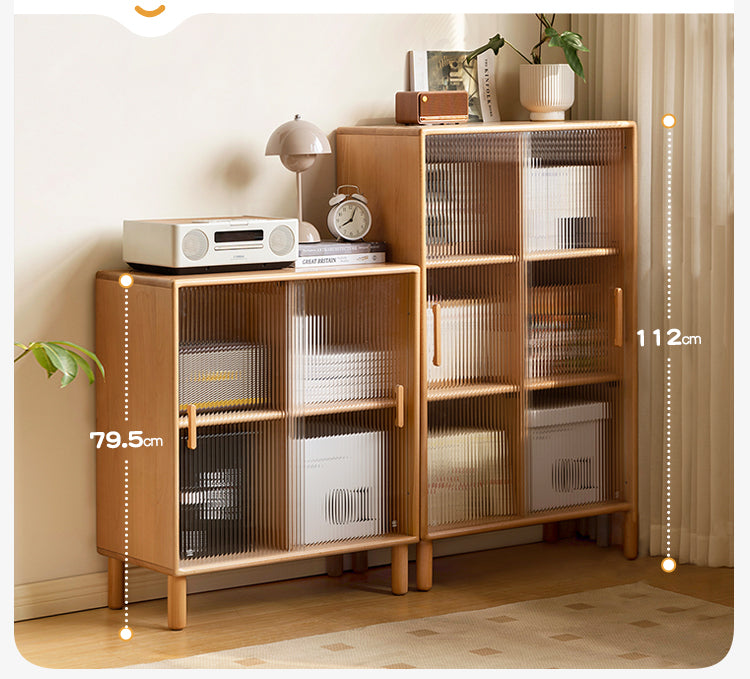 Beech Solid Wood Sliding Door Side Cabinet
