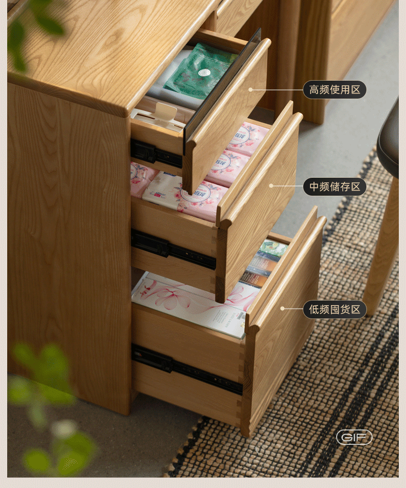 White Ash Solid Wood Modern Multifunctional Vanity Table.