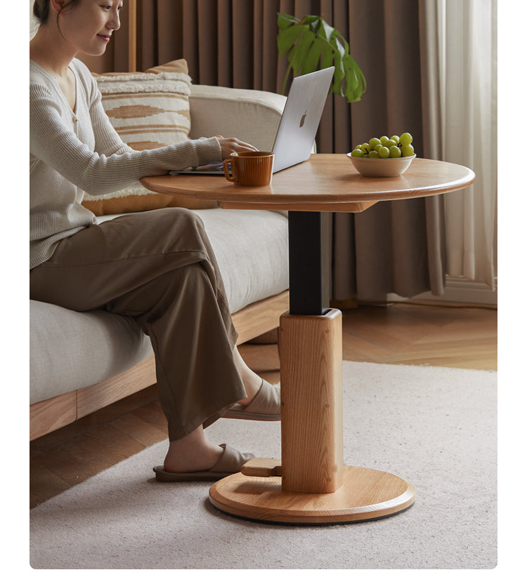 Oak Solid Wood Liftable Round Coffee Table